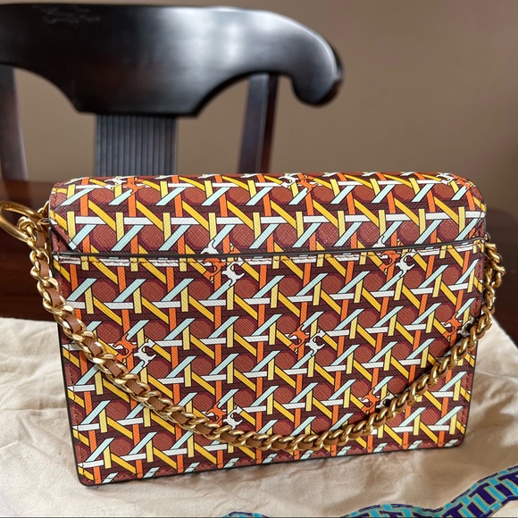 Tory Burch Robinson printed mini shoulder bag aged camellia basket weave NEW - Picture 8 of 12